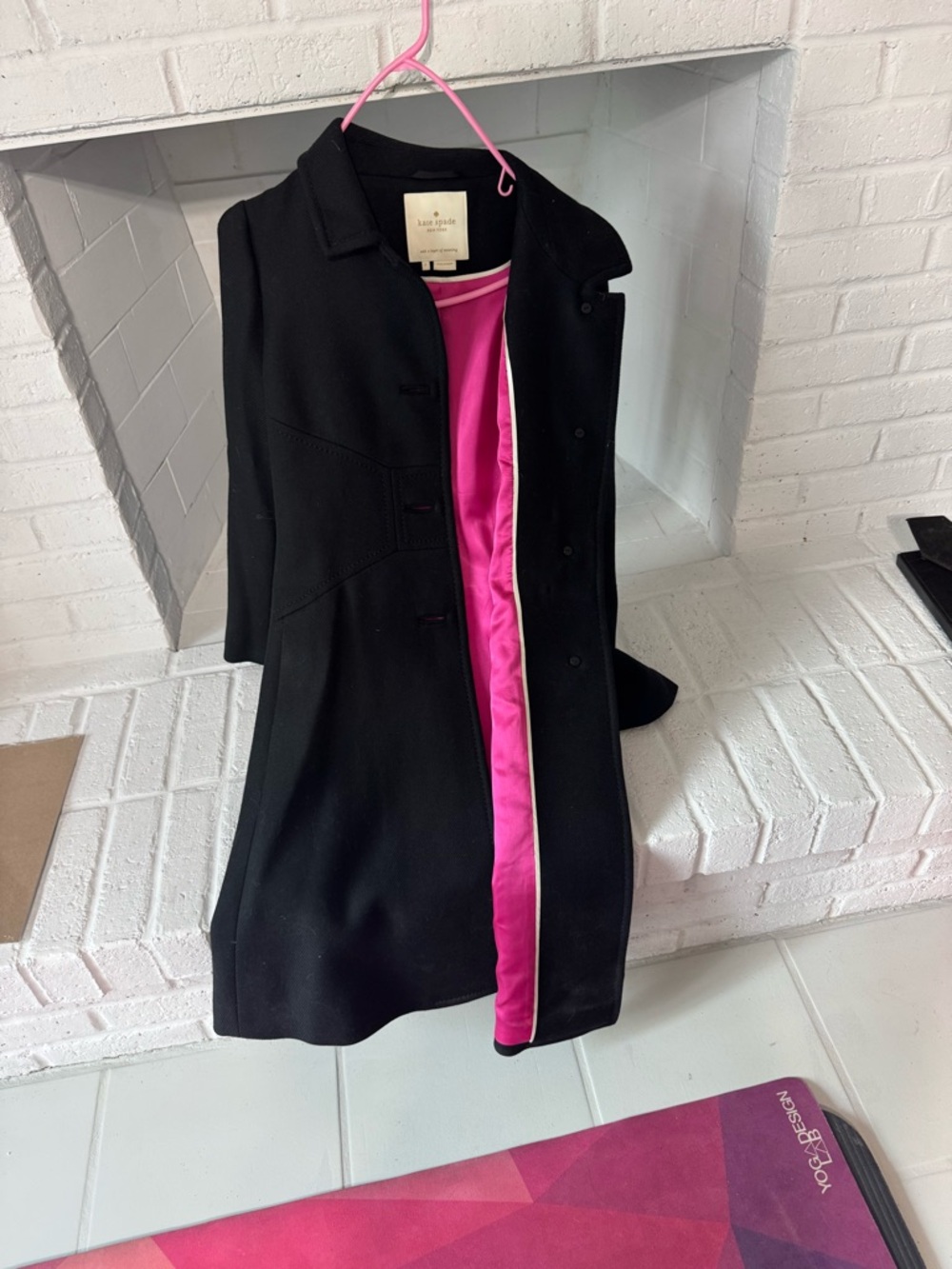 kate spade Black Trench Coat with Bright Pink Lining